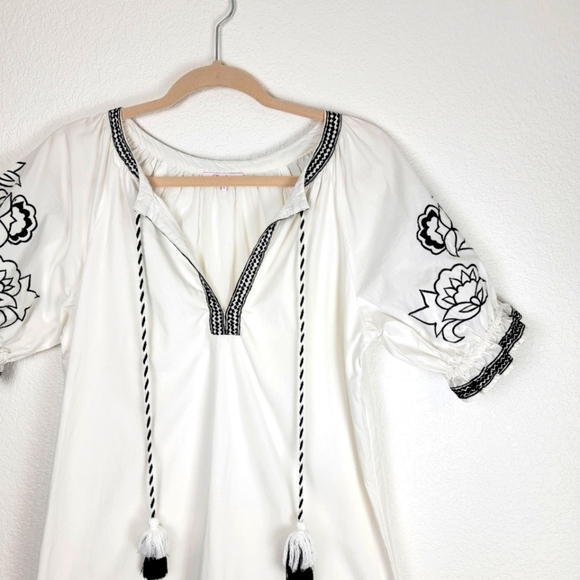 Parker Embroidered Black and White Puff Sleeve Cotton Mini Dress Small - Picture 7 of 13